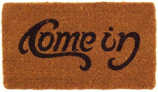 Come in Go Away Ambigram Vinyl Coir Doormat