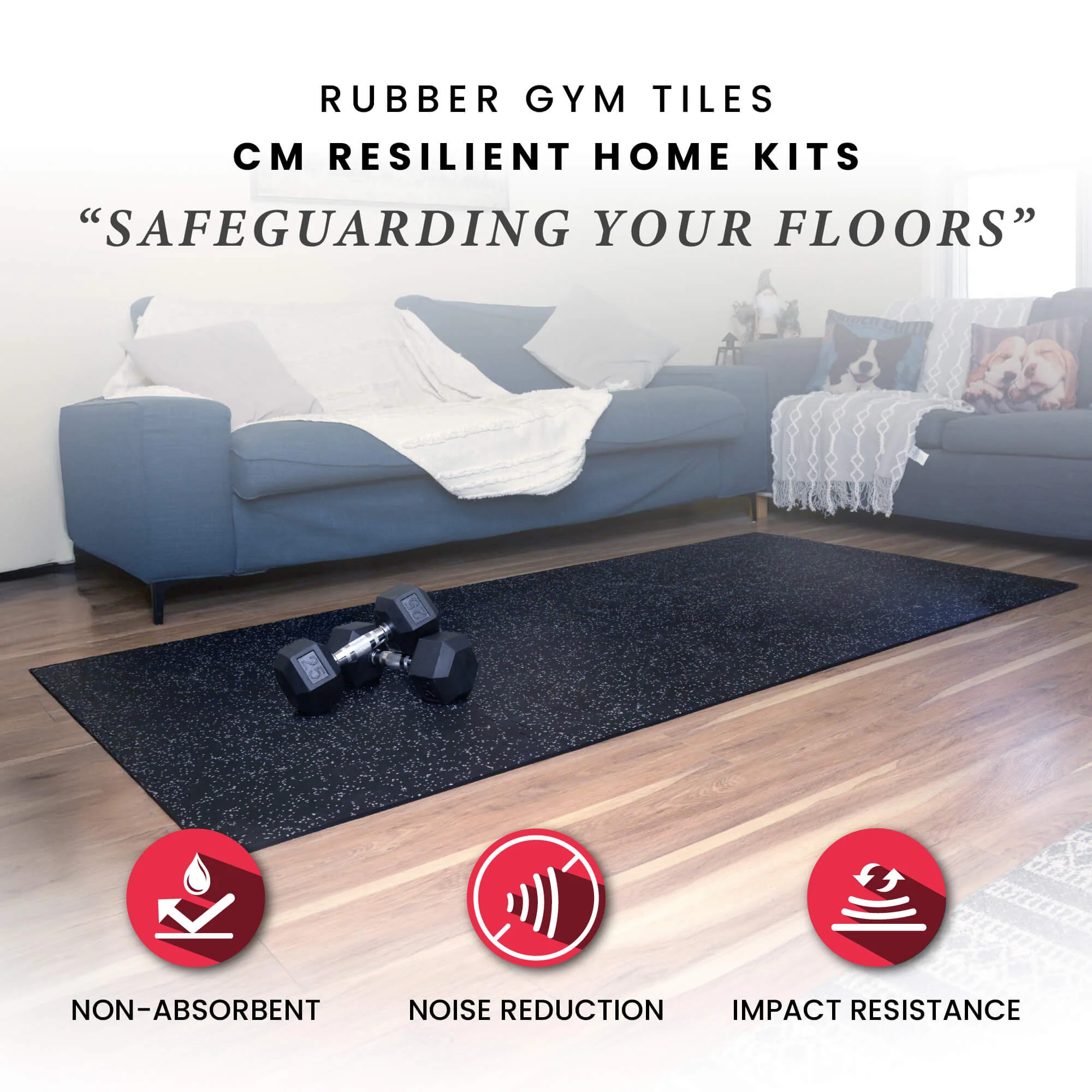 CM Resilient Rubber Gym Tiles 4 Pack for Home Use - Image 3